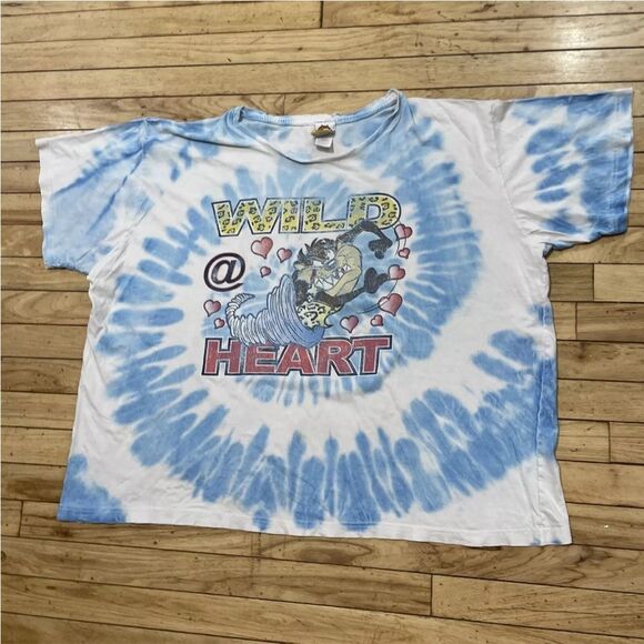 Vtg 2000 LOONEY TUNES Tazmanian Devil Wild Heart Taz Shirt Womens 26W/28W TieDye - Picture 3 of 16